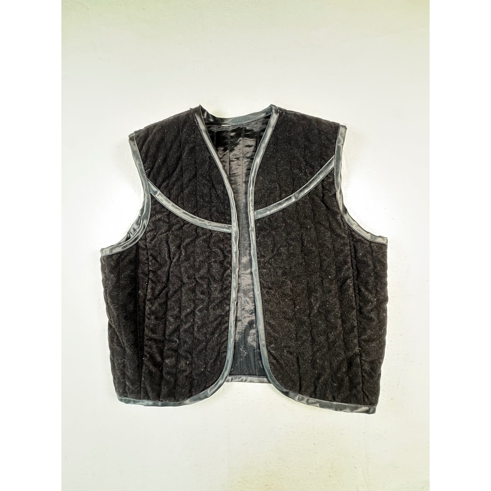 Unbranded Quilted Velvet Vest Womens M Black Open Front Satin‎ Trim